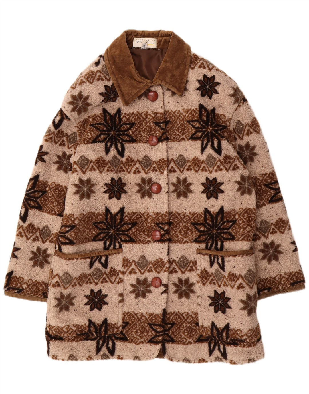 VINTAGE Femmes Manteau coupe-vent surdimensionné UK 10 Petit Beige Fair Isle