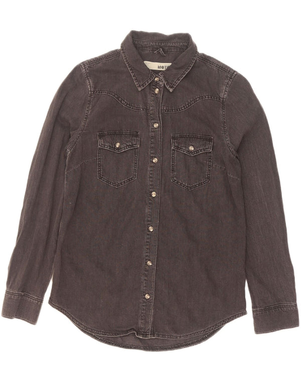 Topshop Chemise en jean pour femme UK 12 Coton noir moyen