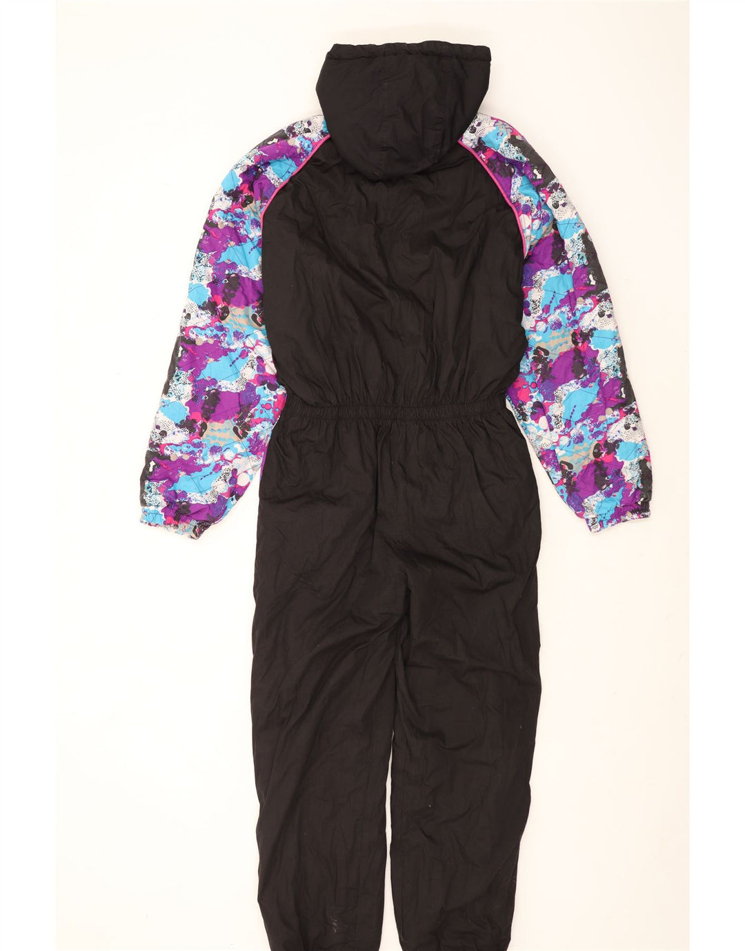 Combinaison de ski à capuche vintage pour homme, polyester color block noir moyen