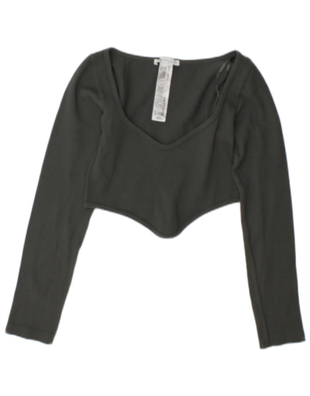 Zara Femme Haut Court À Manches Longues UK 12 Polyamide Vert Moyen