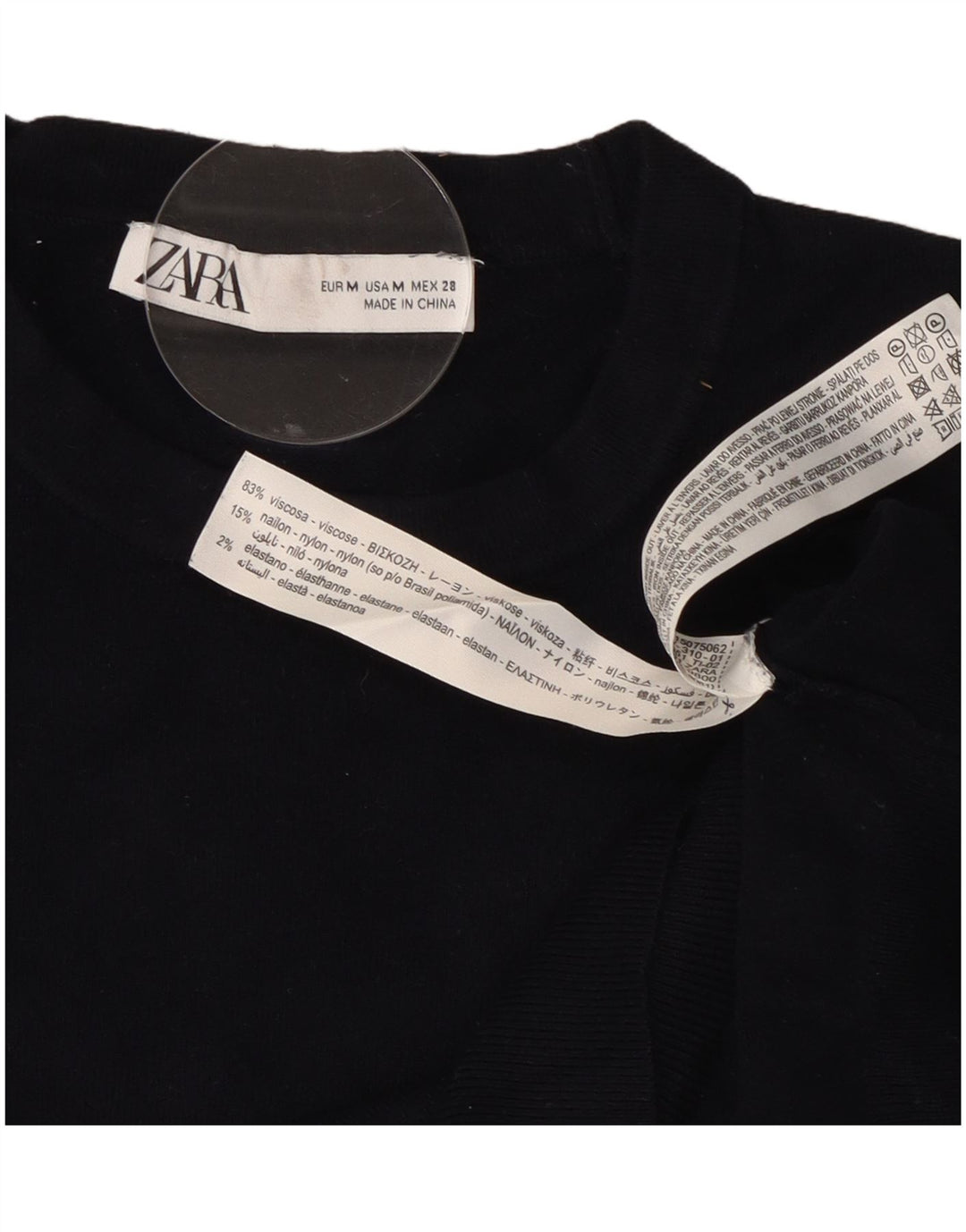 Zara Pull court à col rond pour femme UK 12 Bleu marine moyen Viscose