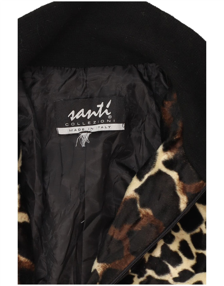 veste bomber femme vintage UK 12 imprimé animal noir moyen