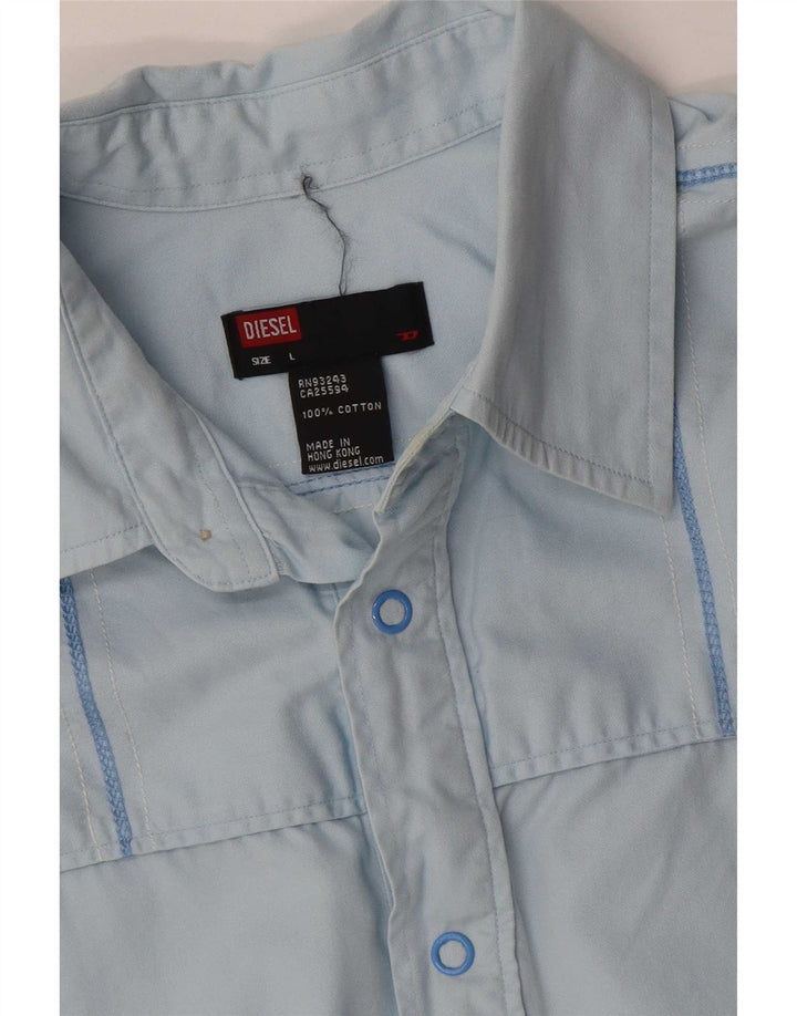 Chemise à manches courtes Diesel pour hommes, grand coton rayé bleu