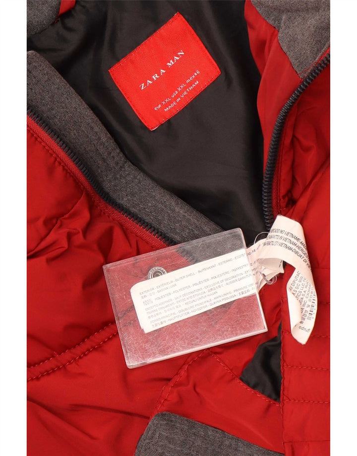 Zara Veste matelassée à capuche pour homme UK 44 2XL Rouge Polyester