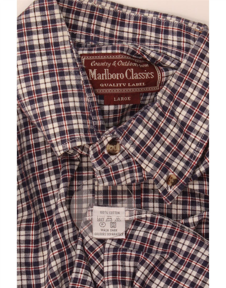 Marlboro Classics Chemise Homme Grand Carreau Bleu Marine Coton