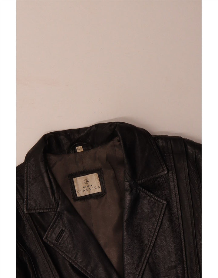 VINTAGE Womens Oversized Leather Coat UK 16 Large  Black Leather
