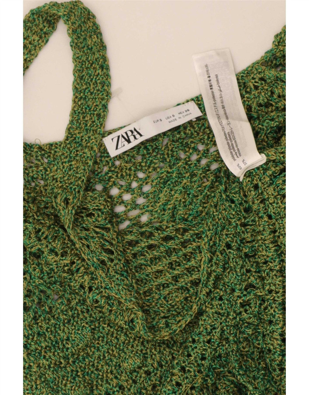 Zara Femme Crochet Cami Top UK 8 Petit Vert Polyester