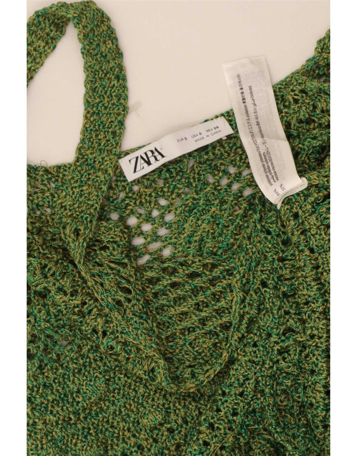 Zara Femme Crochet Cami Top UK 8 Petit Vert Polyester