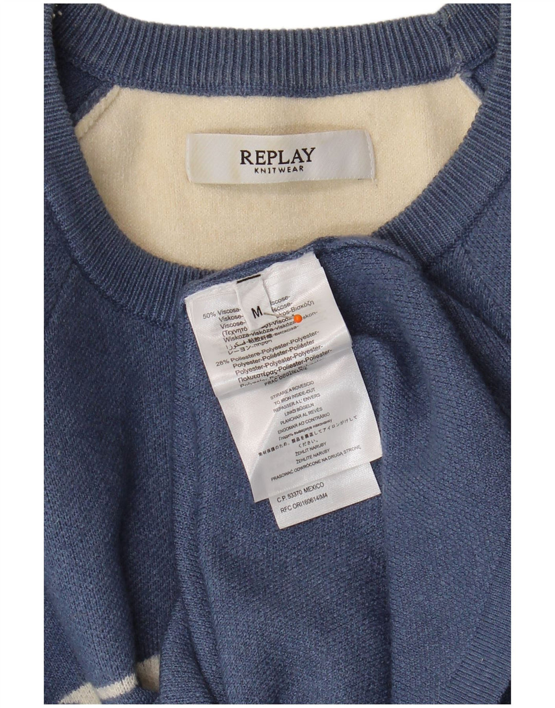 REPLAY Womens Crew Neck Jumper Sweater UK 14 Medium Blue Colourblock