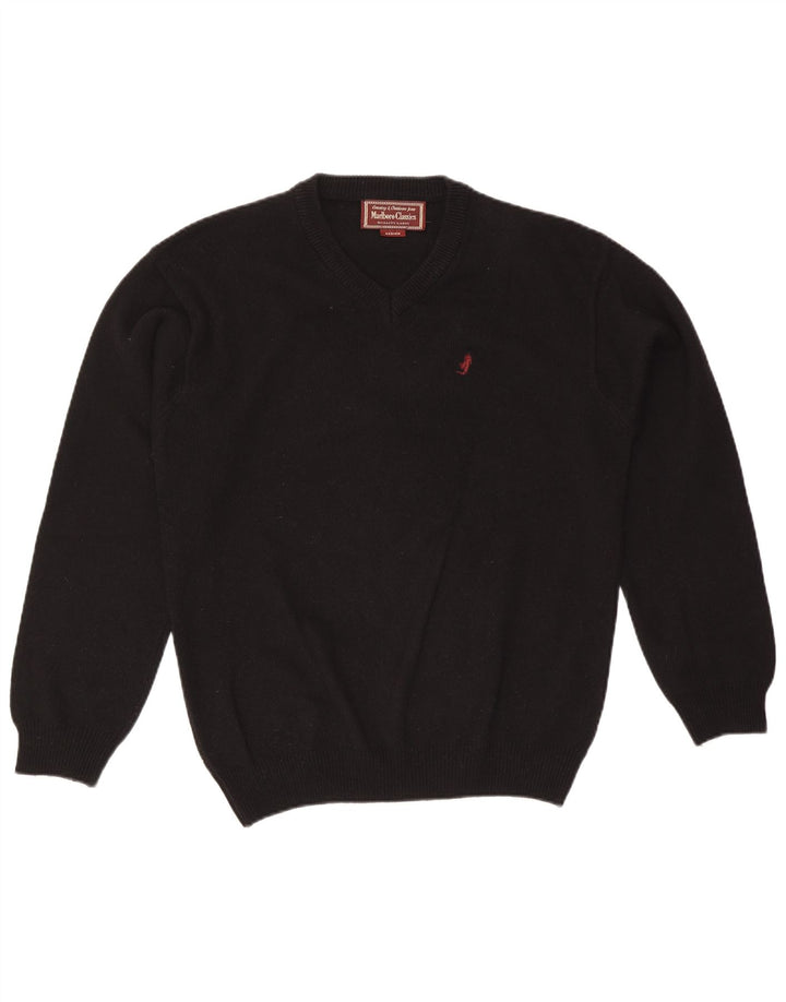 Marlboro Classics Pull col V pour homme en laine noire moyenne