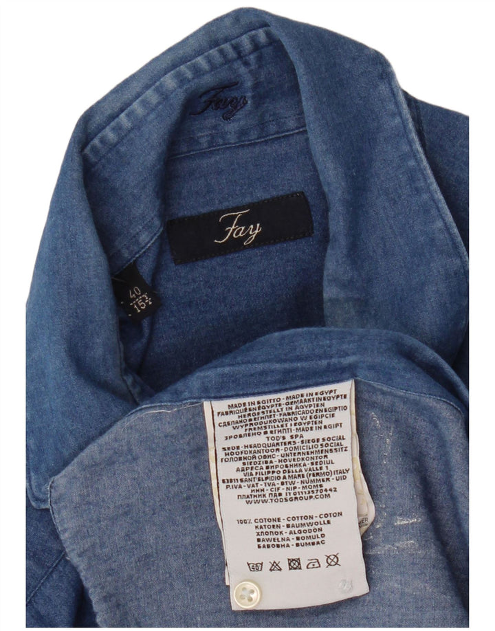 Fay Chemise en jean pour homme Taille 40 15 3/4 Coton bleu moyen