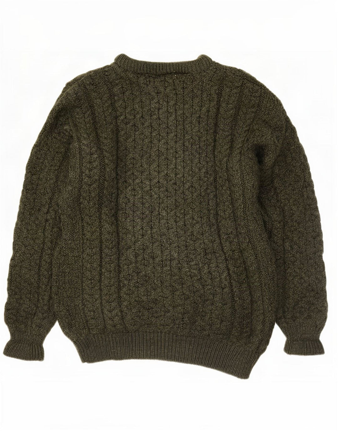 Aran Crafts Pull à col rond pour homme en laine mérinos verte