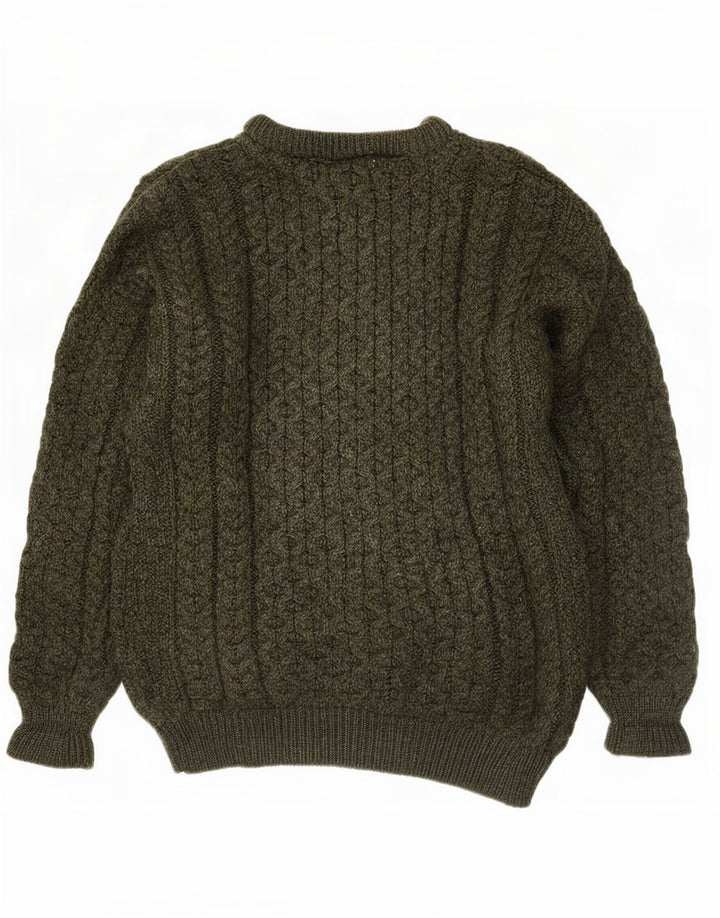Aran Crafts Pull à col rond pour homme en laine mérinos verte