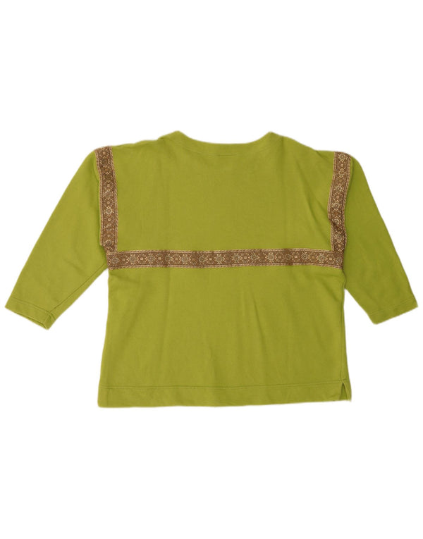 vintage Femmes 3/4 Manches Sweatshirt Jumper UK 14 Coton Vert Moyen