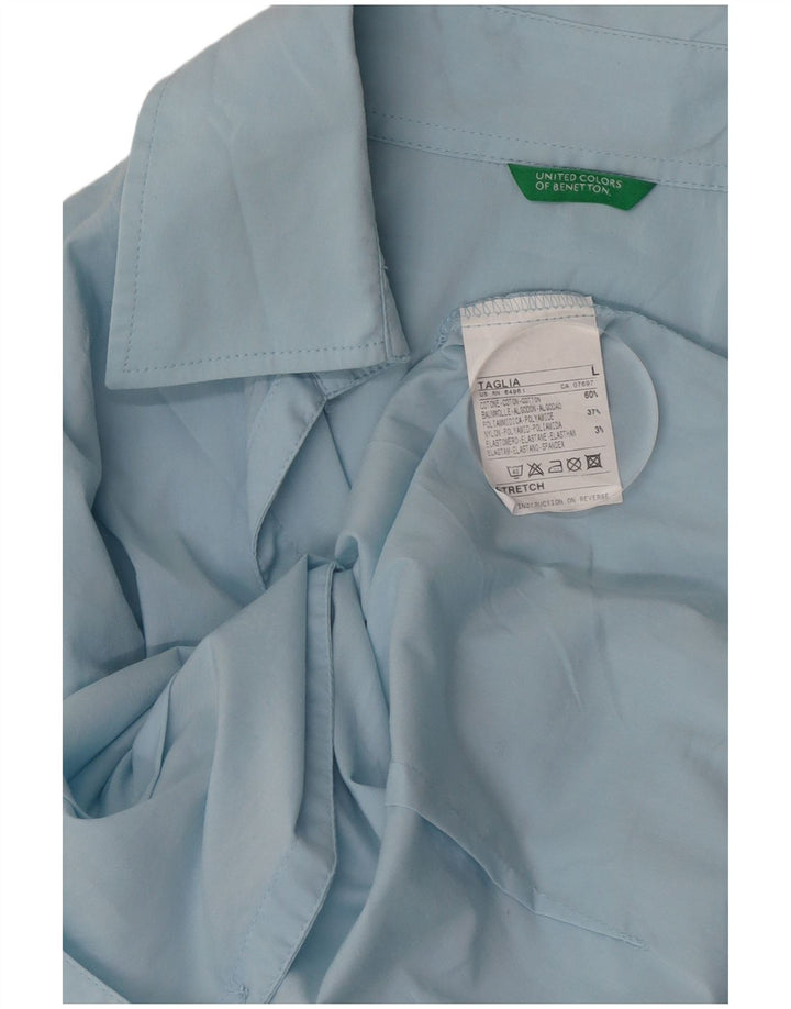 Benetton Chemise Femme UK 16 Large Bleu Coton