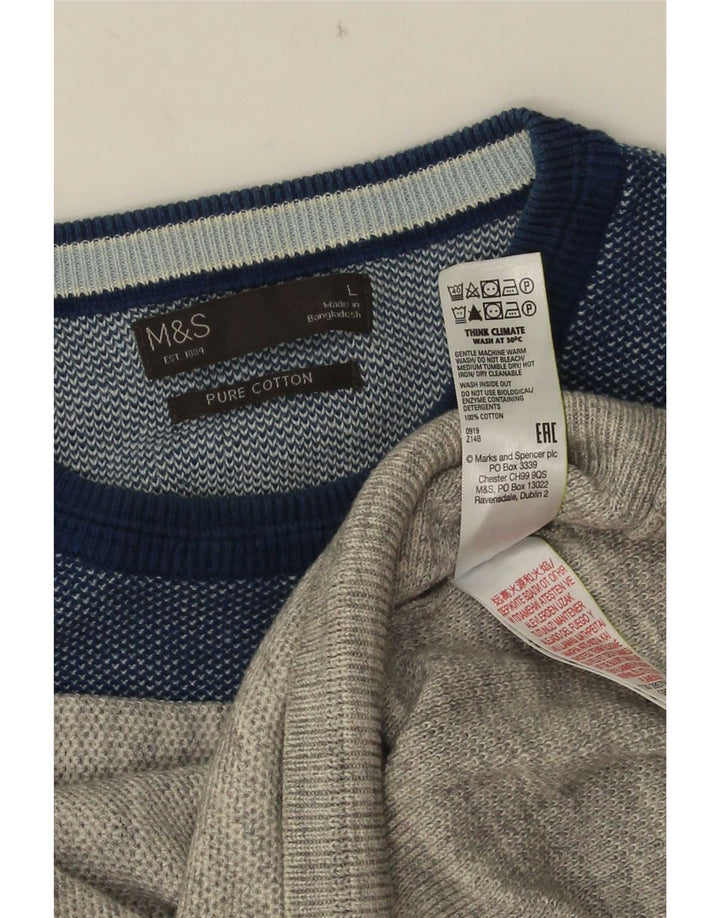 Marks & Spencer Pull à col rond pour homme en coton color block Gris Taille L