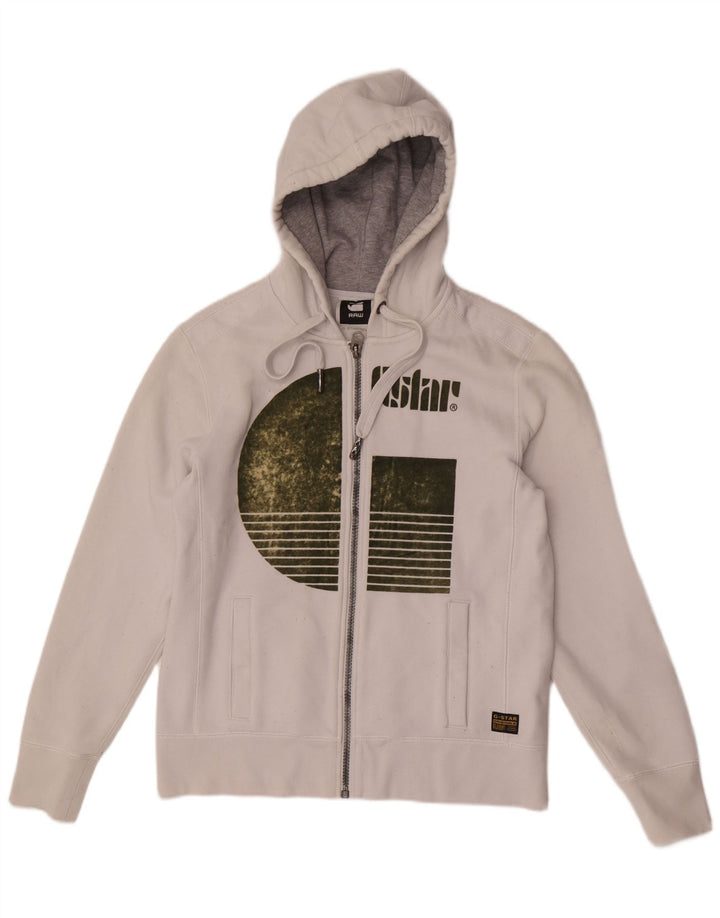 G-Star Pull à capuche zippé graphique pour hommes Grand blanc Polyester