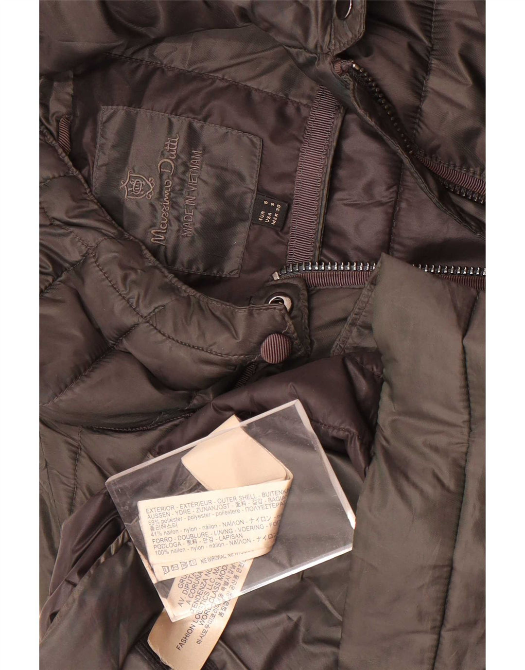 Massimo Dutti Manteau rembourré à capuche pour femme UK 10 Petit Kaki Polyester