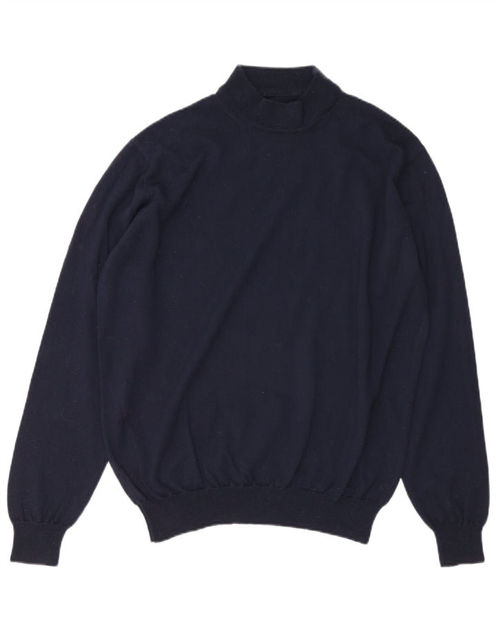 VINTAGE Pull col roulé homme grand bleu marine