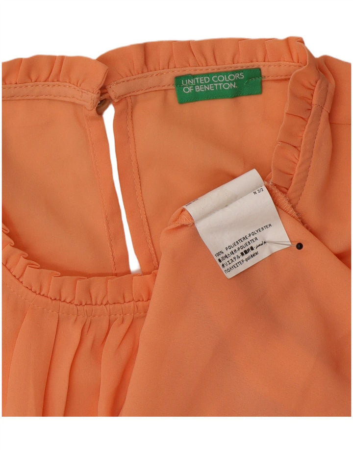 Benetton Blouse Top UK 44 Femme Orange Moyen Polyester