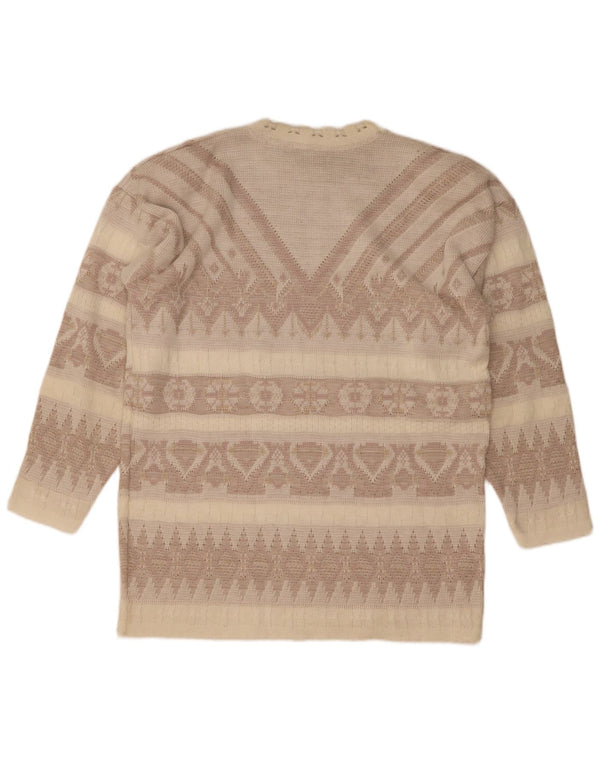 vintage Womens Boat Neck Jumper Sweater UK 14 Grand Beige Géométrique