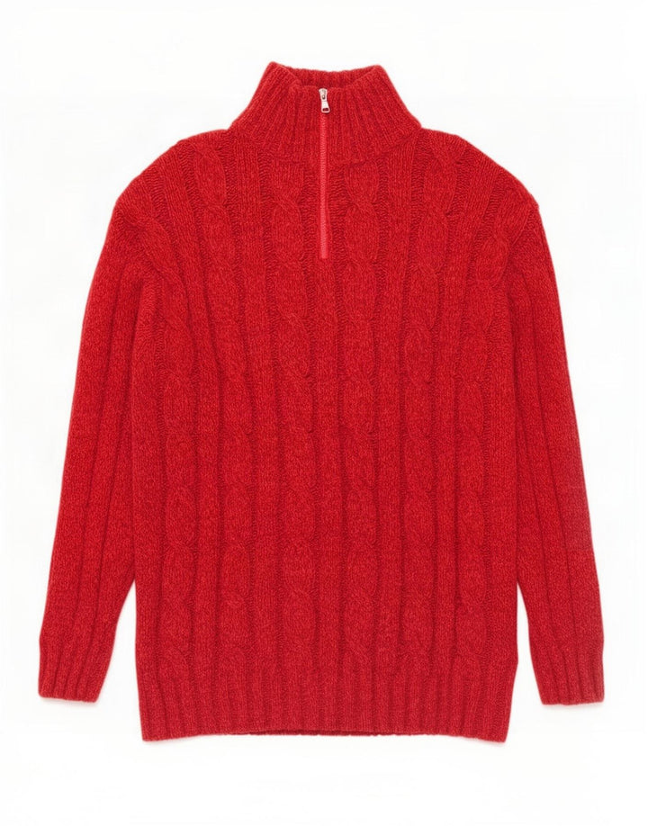vintage Mens Zip Neck Jumper Pull Grande Laine Rouge