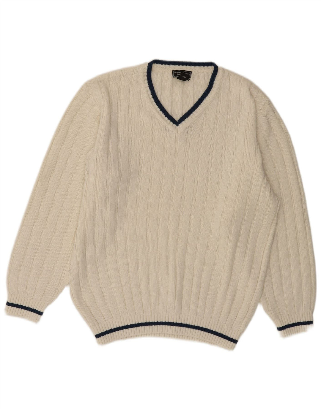 VINTAGE Pull col V pour homme UK 40/42 Polyacrylique blanc moyen
