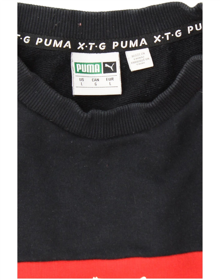 PUMA Sweat-shirt graphique pour homme en coton color block Rouge Taille L