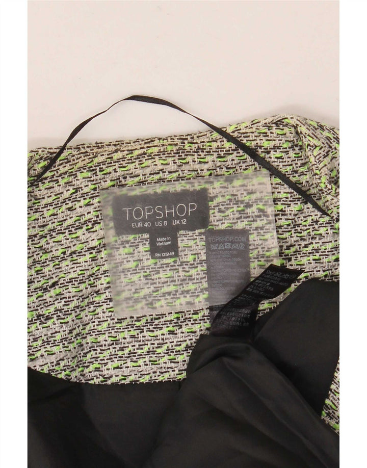 Topshop Veste Blazer Ouverte Femme UK 12 Coton Vert Moyen
