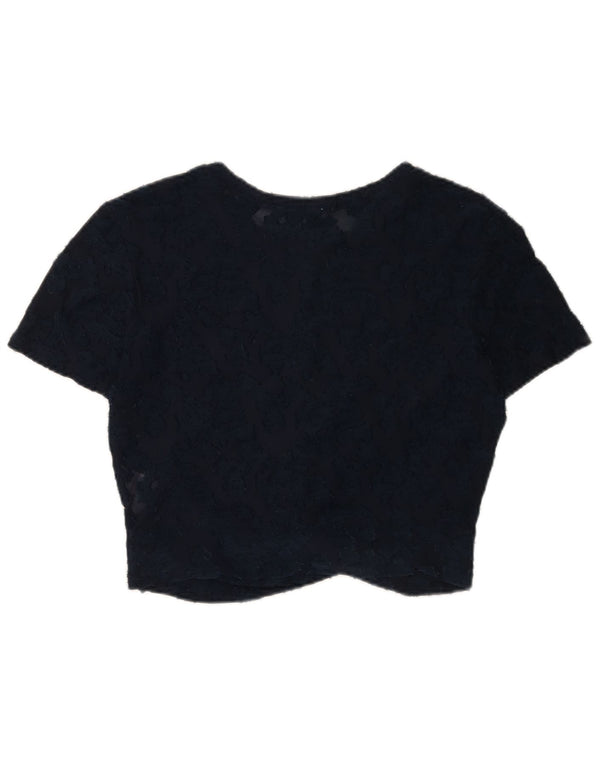 Zara Womens Crop Lace Blouse Top UK 14 Grand Bleu Marine Floral Polyester