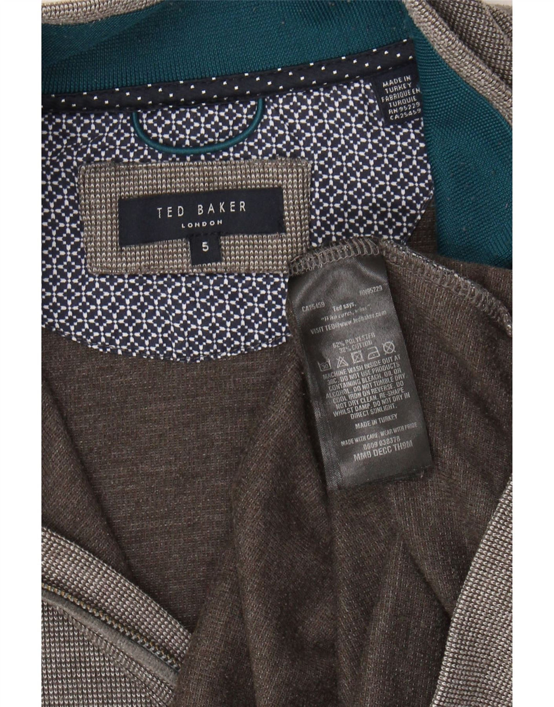 TED BAKER Mens Zip Neck Sweatshirt Jumper Size 5 XL Grey Polyester