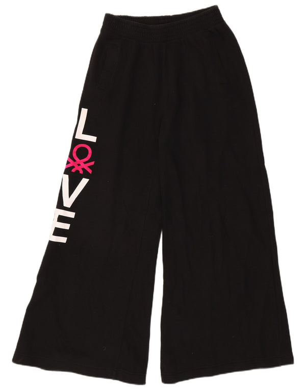 Benetton Pantalon de survêtement graphique à jambe large pour femme UK 8 Small Noir Coton