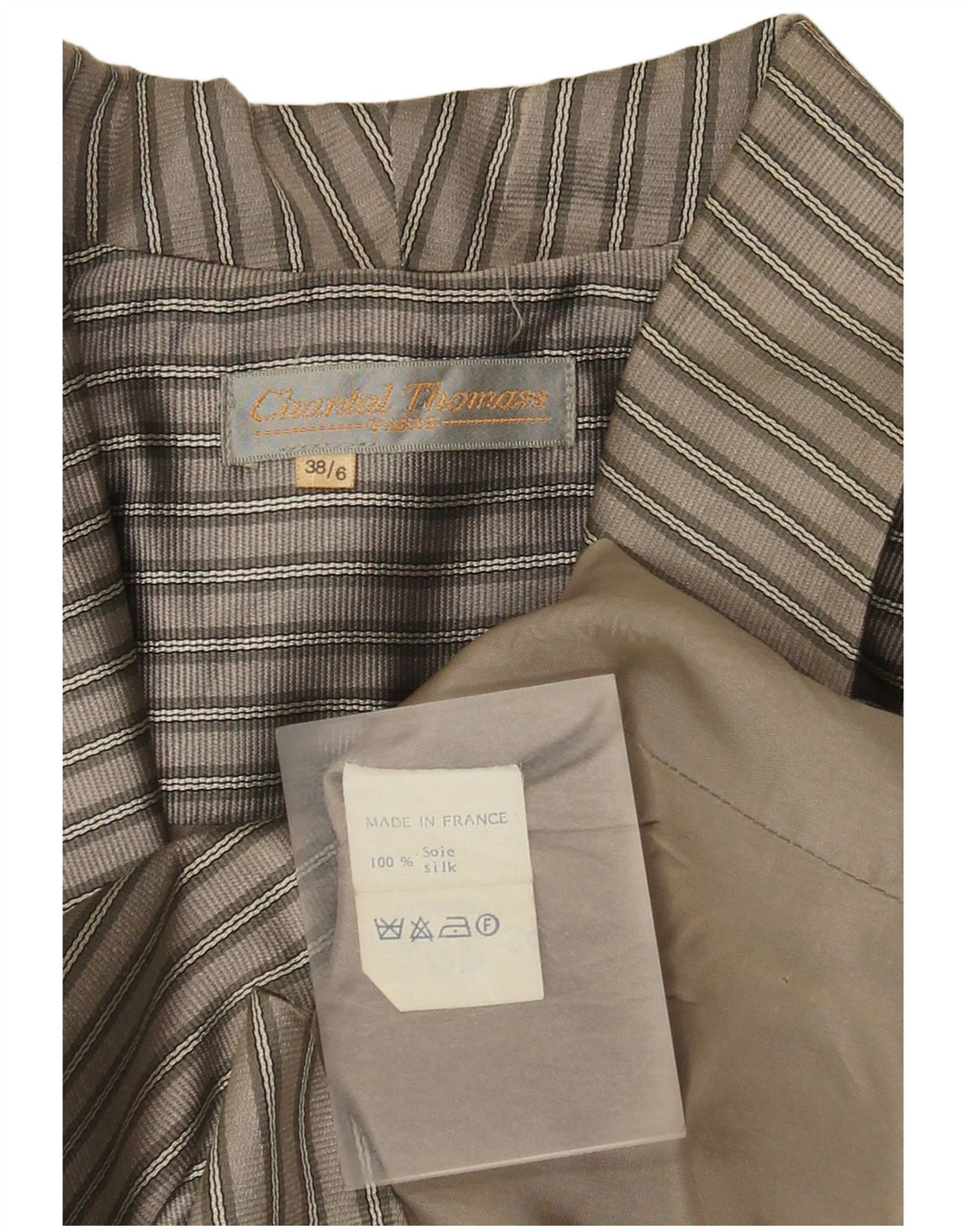 vintage Womens Crop 2 Button Blazer Jacket EU 38 Soie rayée gris moyen