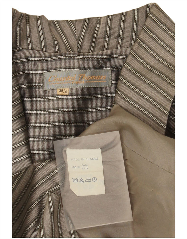 vintage Womens Crop 2 Button Blazer Jacket EU 38 Soie rayée gris moyen