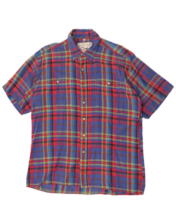 Carlo Comberti Chemise en flanelle à manches courtes pour homme Taille 41/42 Grand carreaux bleus