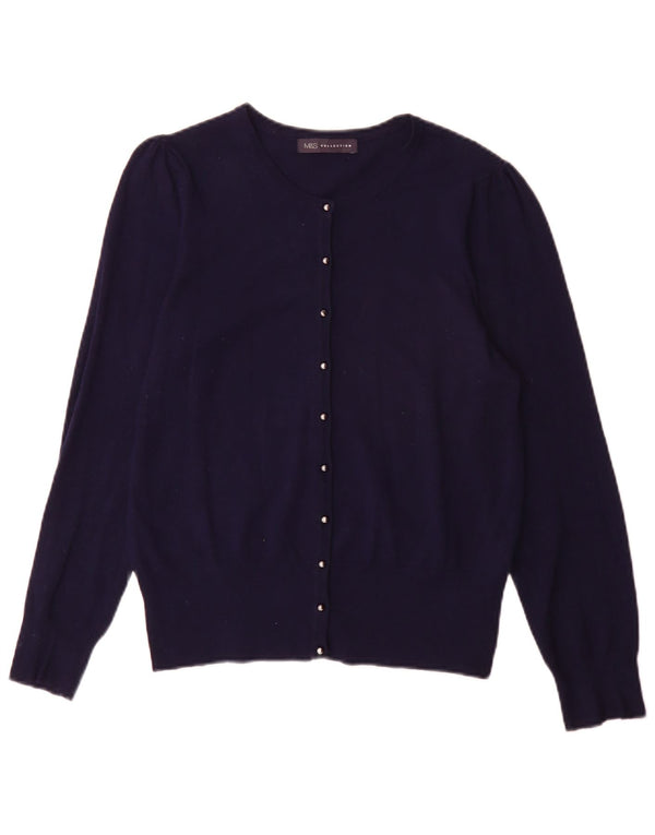 Marks & Spencer Pull Cardigan Femme UK 14 Large Bleu Marine Viscose