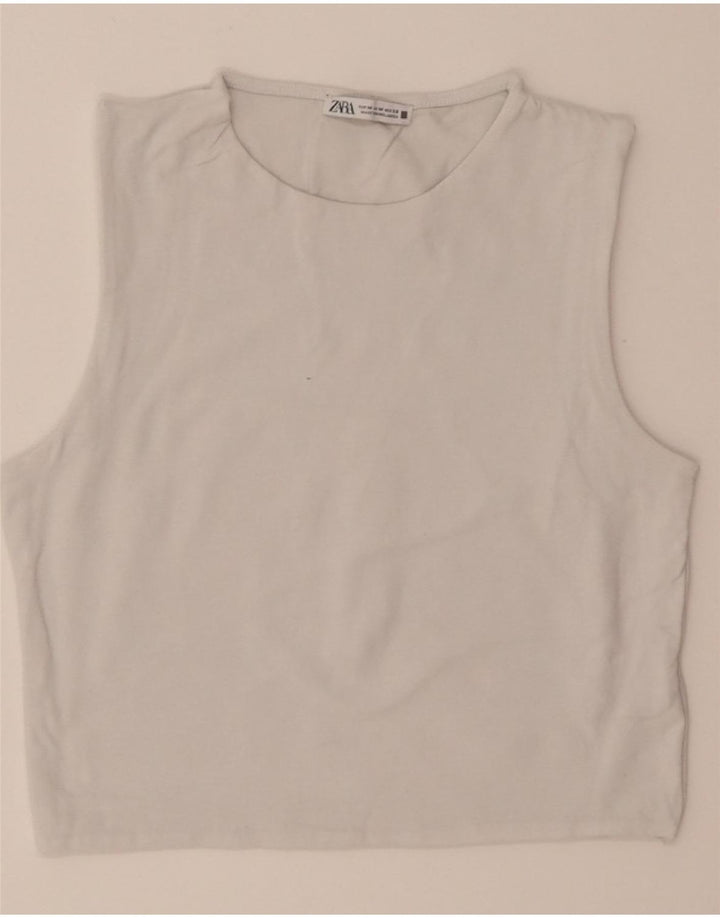 ZARA Womens Crop Top UK 12 Medium Off White Cotton Vintage Zara and Second-Hand Zara from Messina Hembry 
