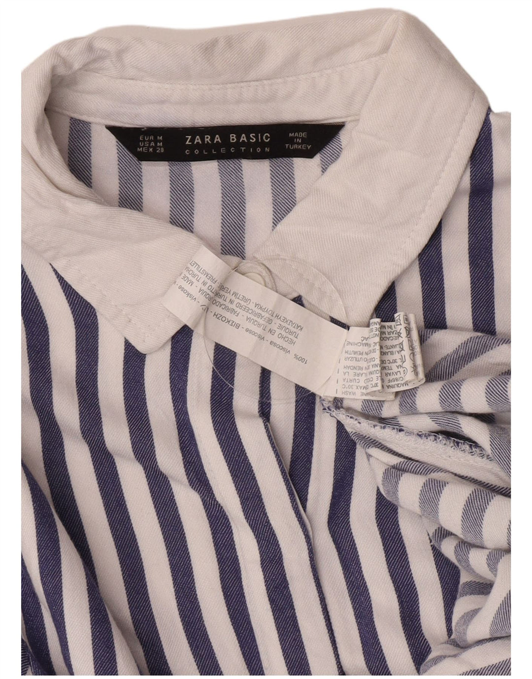 Zara Femme Chemisier UK 12 Bleu Moyen Rayé Viscose