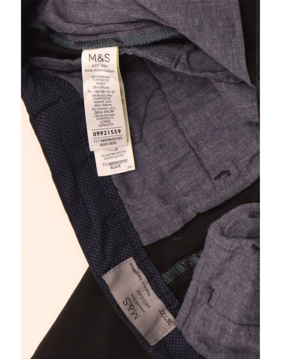 MARKS & SPENCER Pantalon Chino Coupe Regular Homme W36 L33 Coton Noir