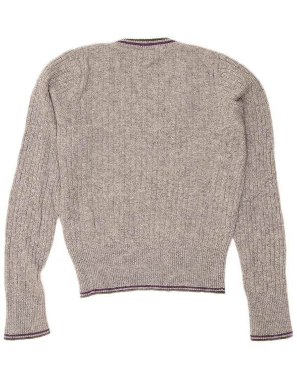 FRED PERRY Pull court à col en V pour femme UK 12 Laine gris moyen