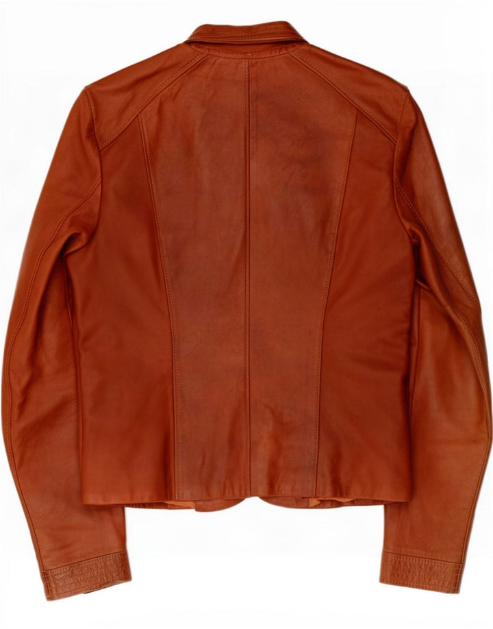 veste utilitaire en cuir femme vintage UK 8 Petit Brun
