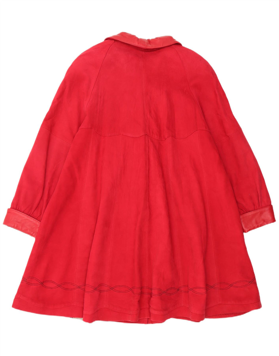 vintage Femmes Surdimensionné Suède Pardessus UK 14 Cuir Rouge Moyen