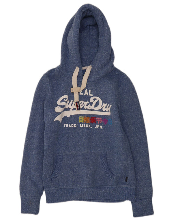 Superdry Pull à capuche graphique pour femme UK 8 petit polyester moucheté bleu
