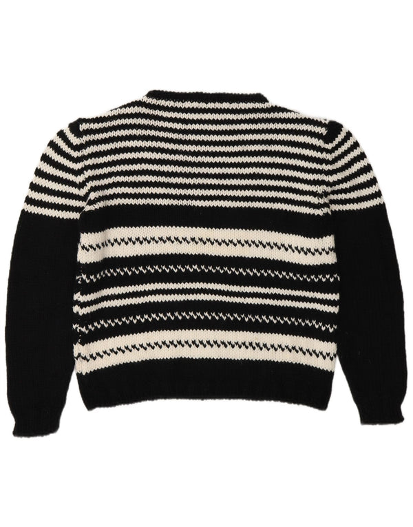 vintage Womens Turtle Neck Jumper Pull UK 14 Moyen Noir Rayé