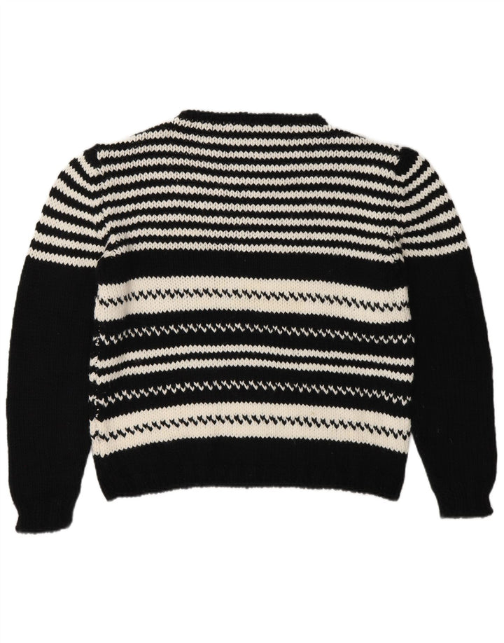 vintage Womens Turtle Neck Jumper Pull UK 14 Moyen Noir Rayé