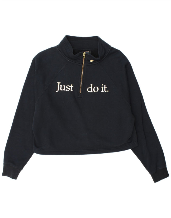 Nike Sweat-shirt graphique à col zippé pour femme UK 14 Bleu marine moyen
