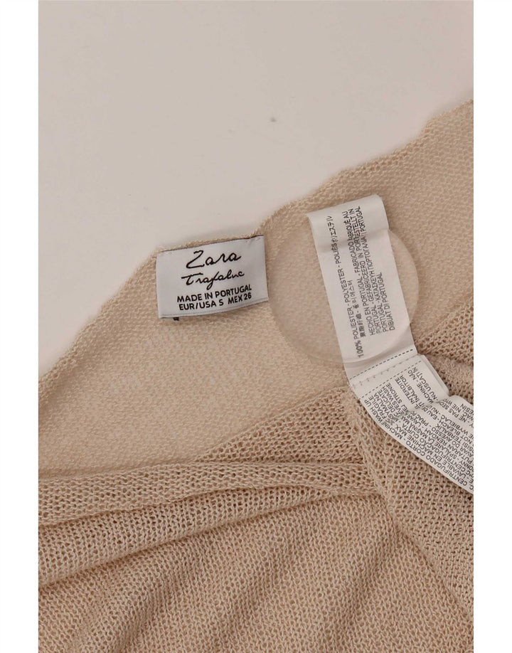 Zara Femme Crop Top Oversize Manches 3/4 UK 10 Petit Beige Polyester