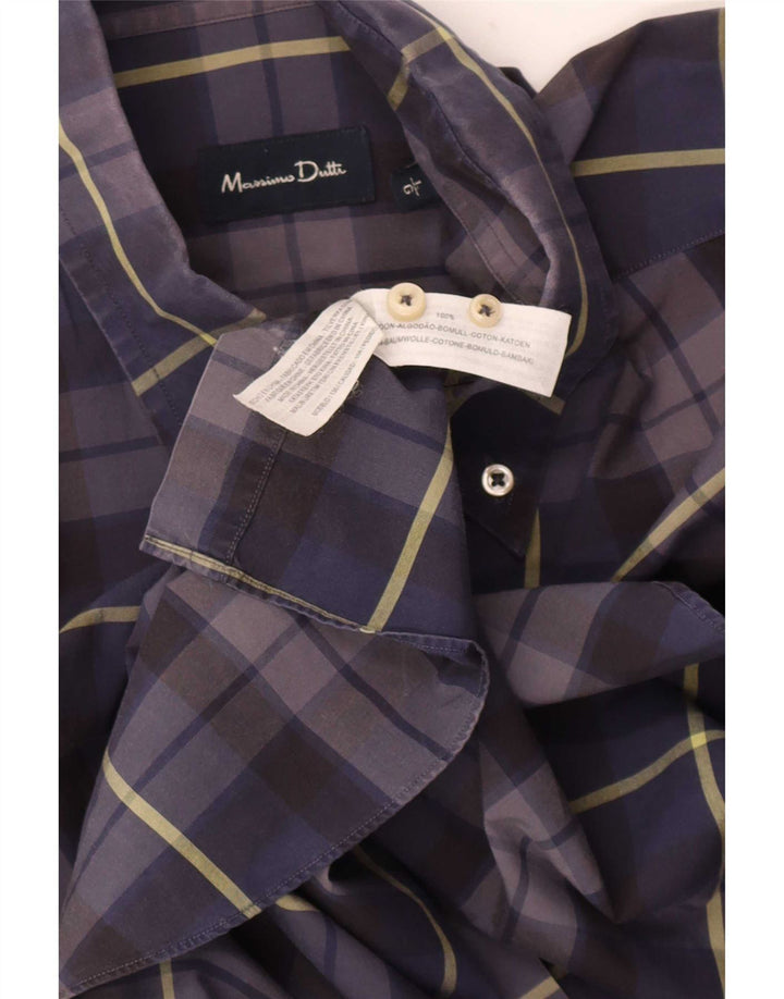 Massimo Dutti Chemise Homme Grand Carreau Bleu Marine Coton