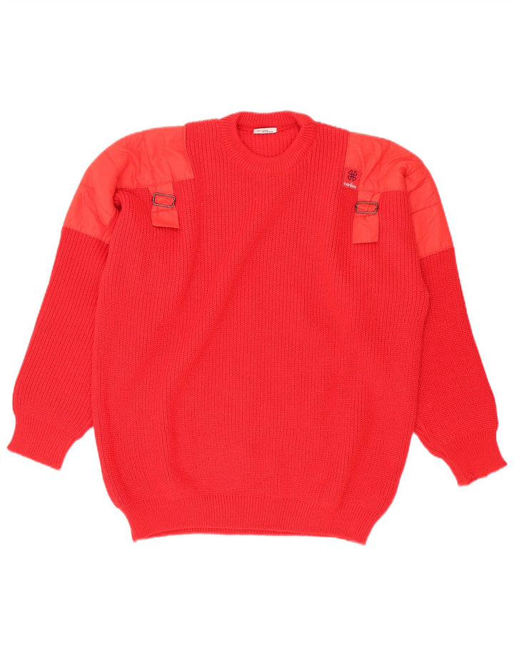 vintage Mens Crew Neck Jumper Pull Moyen Rouge Laine