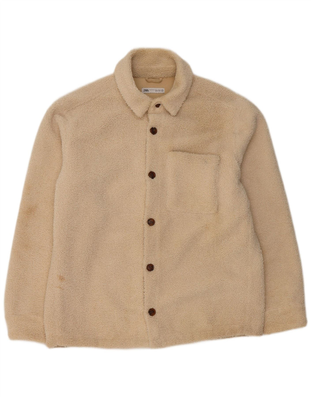 Zara Veste polaire bomber pour homme UK 42 XL Beige Polyester